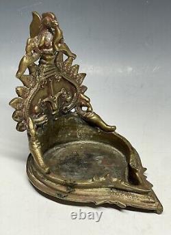 Porte-bougie en laiton antique vintage en métal indien Porte-encens Hindou signé