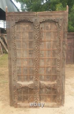 Porte indienne sculptée vintage, Porte indienne antique, Porte en bois de teck, Fer et bois