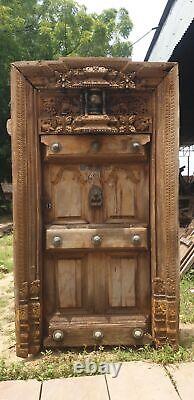 Porte indienne sculptée vintage, Porte indienne antique, Porte en bois de teck, Fer et bois.