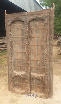 Porte indienne sculptée vintage, Porte indienne antique, Porte en bois de teck, Fer et bois
