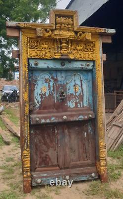 Porte sculptée vintage indienne, Porte indienne antique, Porte en bois de teck, Fer et bois