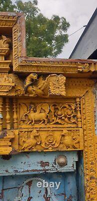 Porte sculptée vintage indienne, Porte indienne antique, Porte en bois de teck, Fer et bois