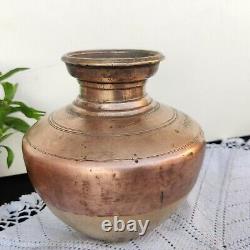 Pot d'eau sainte vintage en laiton et cuivre Ganga Jamuna du 19e siècle, rare et collectionnable