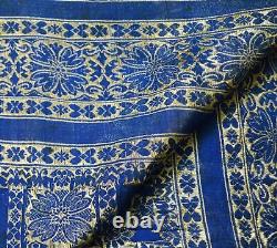 Sari indien en soie pure bleue tissée à la main, brocart Banarasi antique vintage