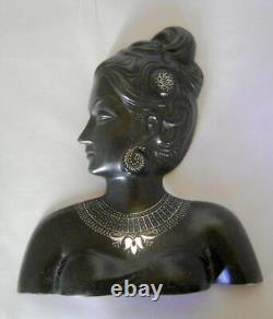 Sculpture murale en argent rare en incrustation d'argent d'une tête de femme en Bidri Ware vintage