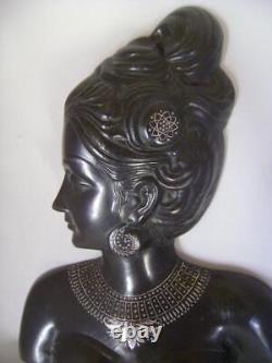 Sculpture murale en argent rare en incrustation d'argent d'une tête de femme en Bidri Ware vintage