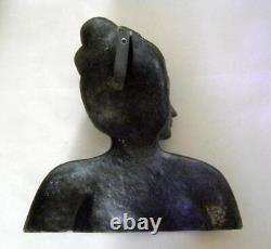 Sculpture murale en argent rare en incrustation d'argent d'une tête de femme en Bidri Ware vintage