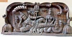 Seigneur Vishnu Mur Suspendu Bois Ancien Panneau Temple Hindu Dieu Sculpture Statue