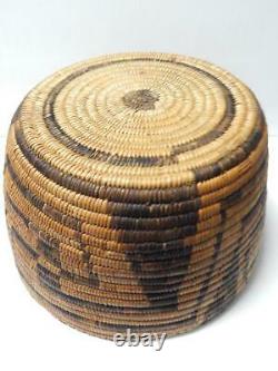 Showy Huge Grand Vintage Antique C. 1900-20 Pima Indian Basket Whirling Logs Dsgn