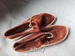 Souliers MOCCASINS antiques FAITS MAIN rustiques TAILLE 9 vintage POSTE DE COMMERCE indien