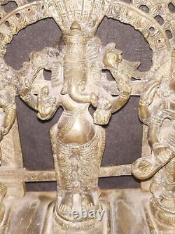 Statue De Bronze Rituel Indien Antique Set Dieu Ganesha Laxmi Et Saraswati #1