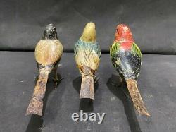 Statue Figurine d'Oiseaux en Fer et en Argile de Grande Taille - Ancienne, Vintage, Rare et Peinte à la Main (3 Pièces)