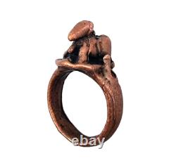 Statue/Figurine rare en cuivre ancien antique de Nandi la vache et du serpent, bijoux bague vintage