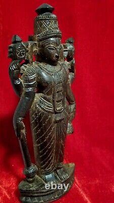 Statue antique en bois de rose sculptée à la main de la divinité hindoue Vishnu des années 1900