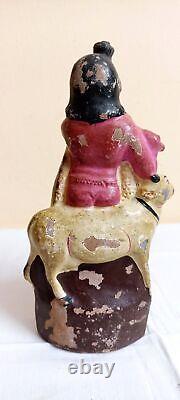 Statue d'Idole en terre cuite ancienne du Seigneur Krishna hindou, de style vintage, en poterie d'argile F63