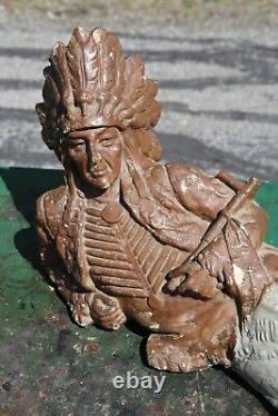 Statue d'affichage en plâtre représentant un chef indien de magasin de cigares vintage, antique de la Ohio Match Co.