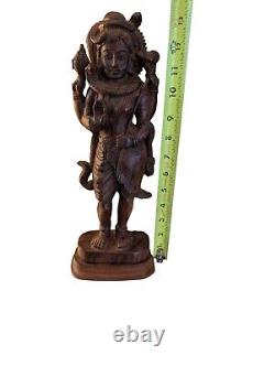 Statue en bois de Lord Shiva hindou sculpté à la main de style vintage de grande taille 13 fabriqué en Inde