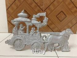 Statue en métal de la charrette de sermon de Geeta du Mahabharat Vintage