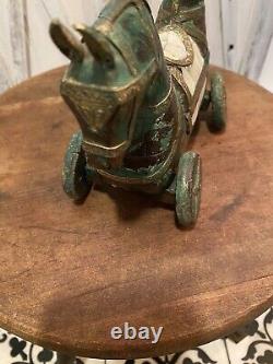 Statuette de cheval en bois vintage avec boîte à tika en laiton et bronze sculptée à la main 8'