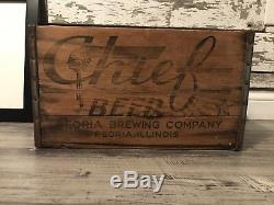 Super Rare Vtg 1950 Chief Bière Bois-crate Difficiles À Trouver-indienne! Peoria, IL