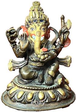 TRÔNE DE LOTUS GANESHA EN BRONZE VINTAGE POLYCHROME & OR SINO-TIBÉTAIN XXe siècle