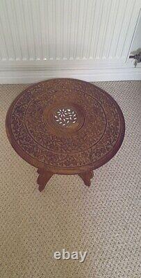 Table Latérale Circulaire Antique, Anglo-indienne, Pliage, Lampe, Vin, Goût Mauresque