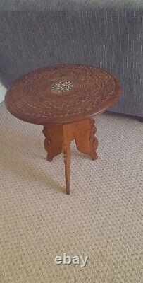 Table Latérale Circulaire Antique, Anglo-indienne, Pliage, Lampe, Vin, Goût Mauresque