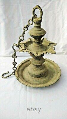 Temple Hindou Diya Vilakk L'huile De Laiton Wick Lampe Type De Suspension Inde Antique -vintage