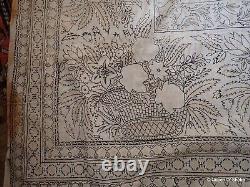 Textile imprimé Kalamkari indien en coton avec motif de paon inachevé