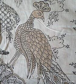 Textile imprimé Kalamkari indien en coton imprimé à bloc Vintage non fini avec motif de paon