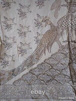 Textile imprimé Kalamkari indien en coton imprimé à bloc Vintage non fini avec motif de paon