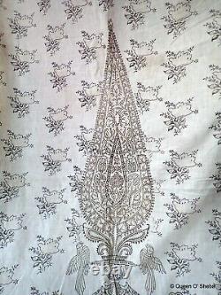 Textile imprimé Kalamkari indien en coton non fini avec blocs de motifs de paon vintage #