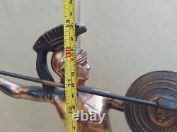 Titre en français: Statue en laiton antique vintage effet antique Dieu grec Achille sur base en marbre avec une lance de 13 pouces