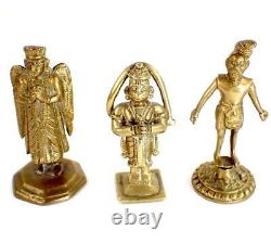 Trois Anciens Vieux Bronzes Indiens Hindu Dieux Garuda Hanuman Trademan
