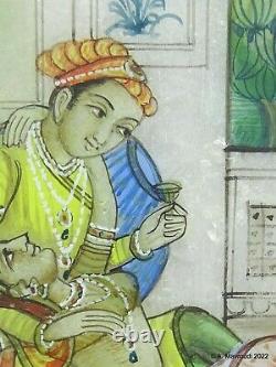 Un Mughal Indien Miniature De Peinture Gouache Sur Marbre