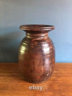 Vase De Vase D'huile En Bois D'inde Vintage Rustique Artisan Sculpté À La Main