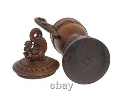 Vase/coupe à deux poignées en bois sculpté indien vintage avec finial Makara