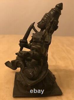 Véritable Millésime/antique Médaille De Bronze Indien Idol Statue Durga Heavy 1900's