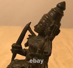 Véritable Millésime/antique Médaille De Bronze Indien Idol Statue Durga Heavy 1900's