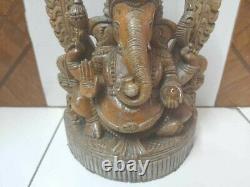 Vieil Antique Vintage Wood Sitting Lord Ganesha Statue Figurine Idol 10 Hauteur