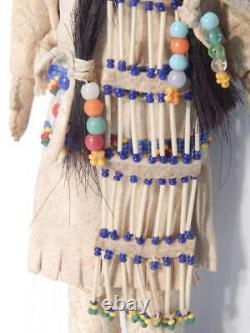 Vieille Antique Arapaho Perles Indiennes Cacher Poupée Cheveux Humains Lots De Détail