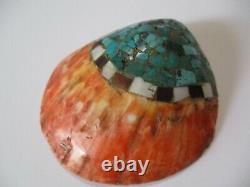 Vieille Antique Grande Pierre De Santa Domingo Incrustation Shell 3.5 Pouces Art Indien Plus Âgé