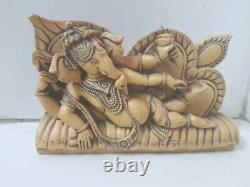 Vieille Antique Vintage Résine Repose Seigneur Ganesha Statue Figurine Idol 6.5 Longueur