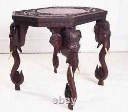 Vieille Antiquité Début Du 20ème Siècle Birman Anglo Indien Sculpté Éléphant Table