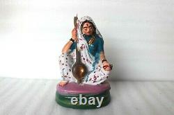 Vieille Clay Terracotta Figure De Saint Meera Bai Devotee De Shree Krishna Bw-52