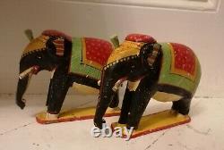 Vieille Éléphant Indien Antique Figure Bois Et Plattre C. 1930-40