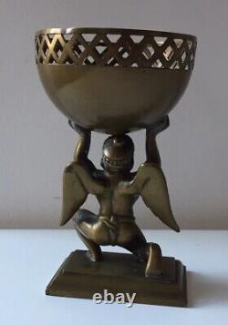 Vieille Garuda Diya Huile Lampe Brûleur Bowl Indien Hindu Bird Homme Laiton Figurine