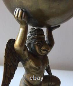 Vieille Garuda Diya Huile Lampe Brûleur Bowl Indien Hindu Bird Homme Laiton Figurine