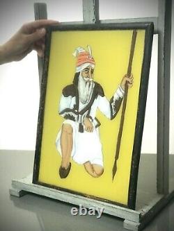 Vieille Peinture En Verre Inversé Indien. Chasseur Tribal, Désert Du Rajasthan