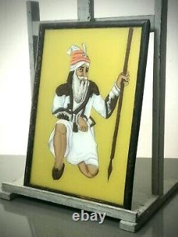 Vieille Peinture En Verre Inversé Indien. Chasseur Tribal, Désert Du Rajasthan